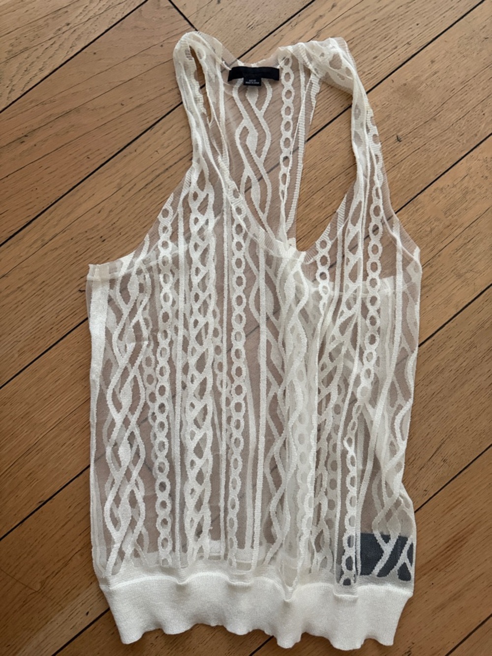 Alexander Wang Ivory Sheer Lace-Pattern Tank